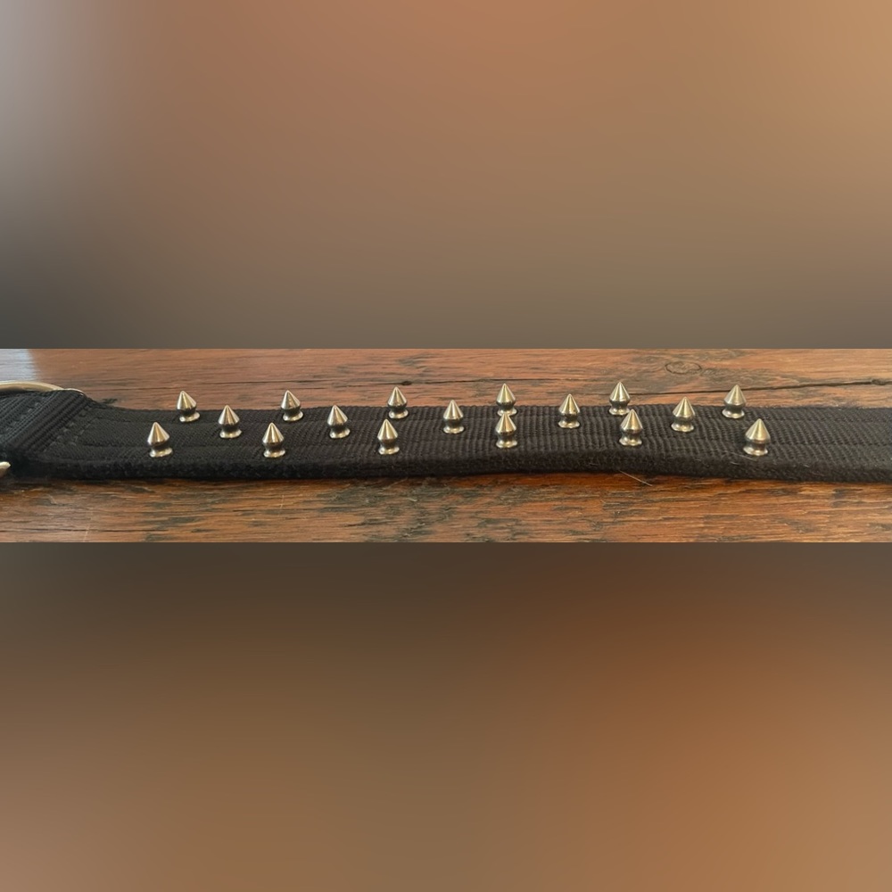 Black Nylon Adjustable Spike Studded Dog Collar 2” Wide For 19” to 23” Neck